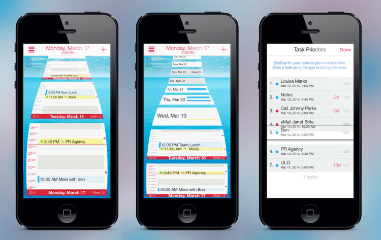 Time management app, zenday UI.