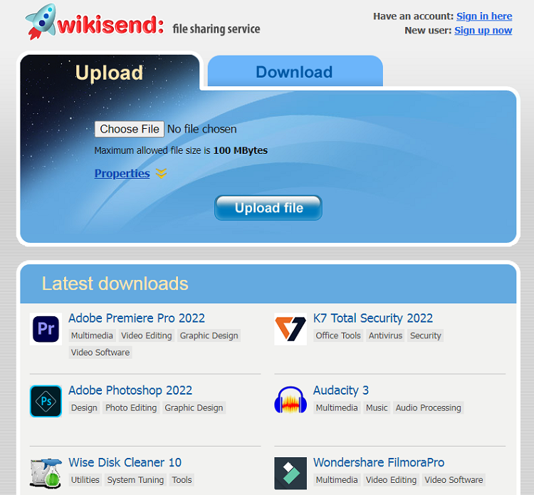 Wikisend is a free file hosting and sharing platform.