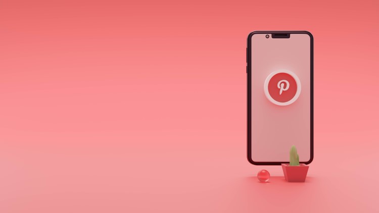 Pinterest board concept, a smartphone with Pinterest icon on the sceen and the cactus next to phone.