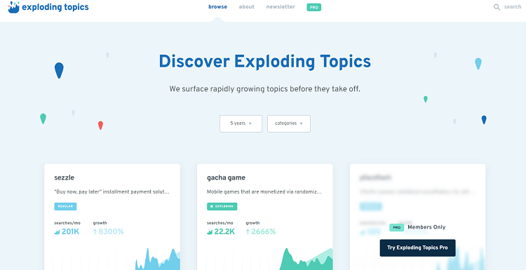 What makes Exploding Topics stand out is that it crawls millions of searches, forums, and mentions across the internet to find the next big thing(s).