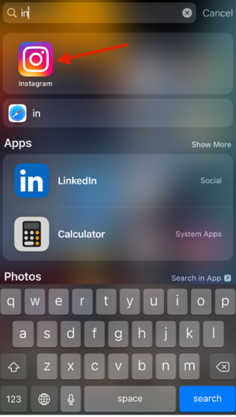 If you have a lot of apps or you’re not an active Instagram user, you can try using the search feature.