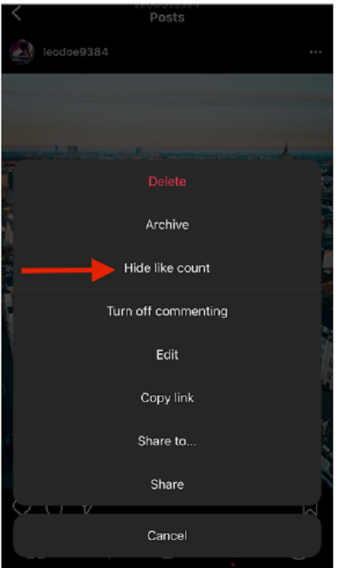Select the Hide Like Count option on the list by tapping on it.