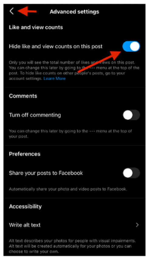 After this, other users won’t be able to see the number of likes under your publication.