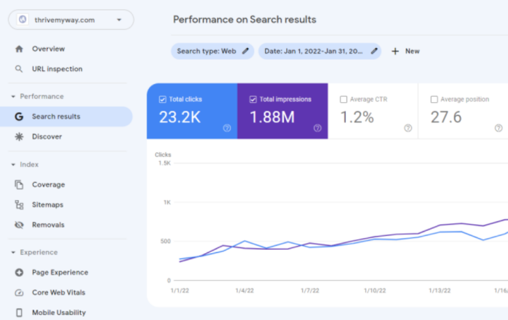 Performance on Search Results graph.