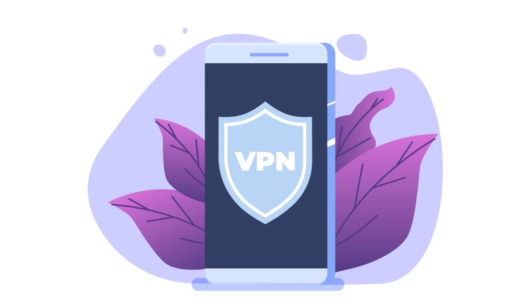 Mobile VPN stats concept, a big phone with "VPN" written in it.