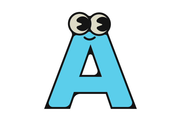 Positive words that start with A concept, a letter A with eyes.