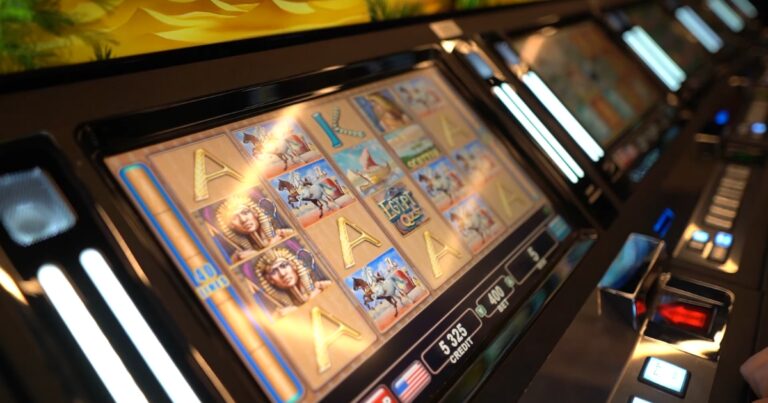 slot machine in casino with slot game egypt quest on screen