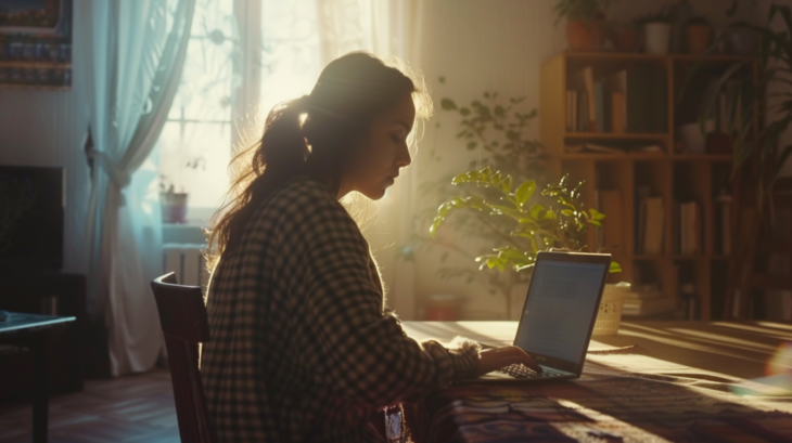 Businesswoman Reviewing and Drafting a Solid Business Plan on A Laptop