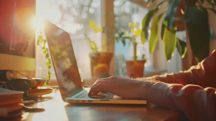 A Freelancer Working on A Laptop at A Cozy Home Office