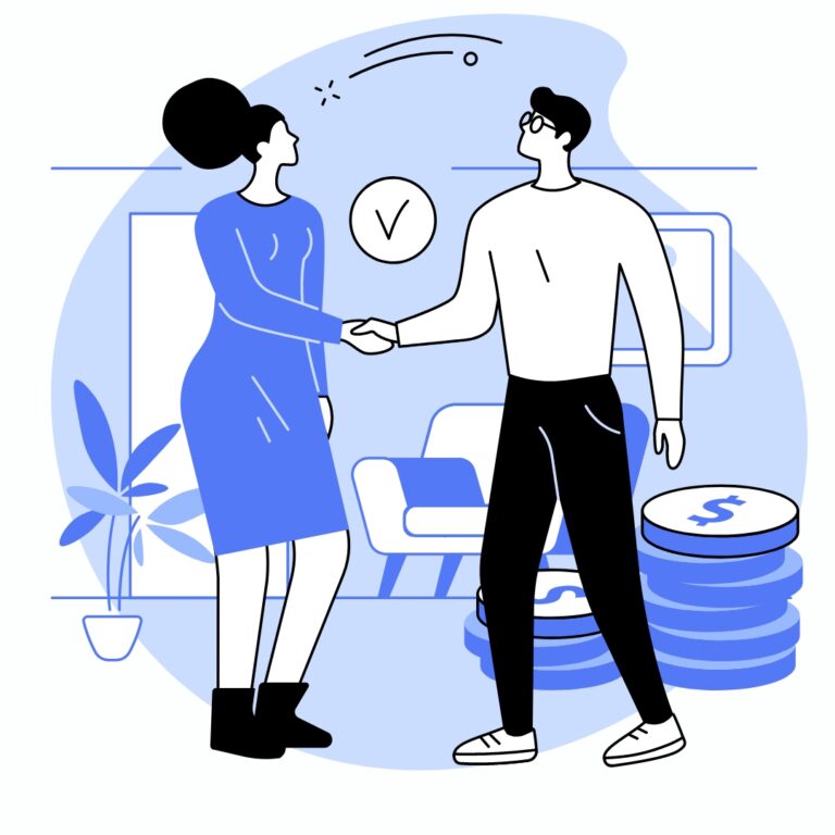 An illustration of two people negotiating a loan