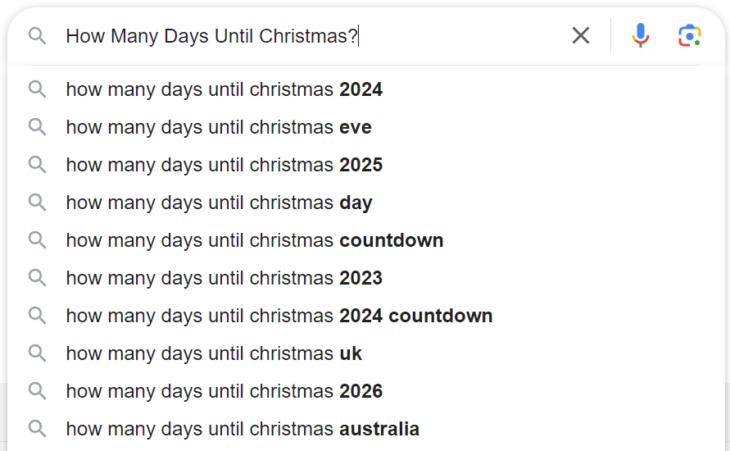 How Many Days Until Christmas - Question on Google