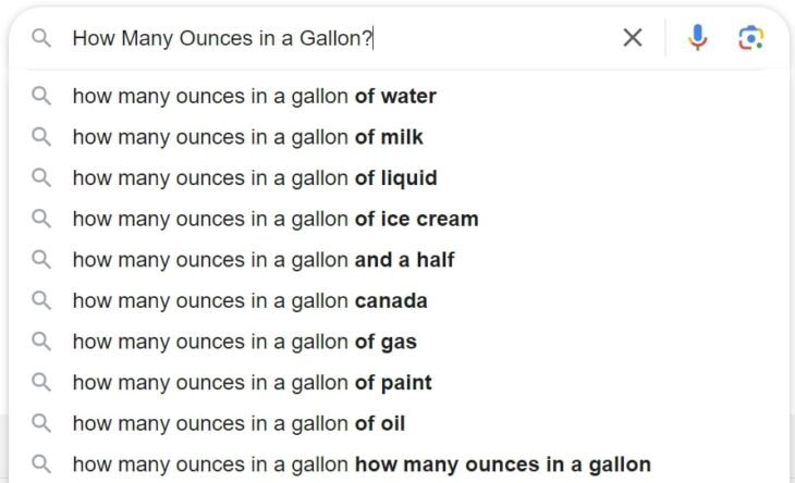 How Many Ounces in a Gallon - Google Question