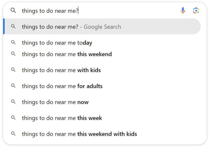 Thing to do near me question on google