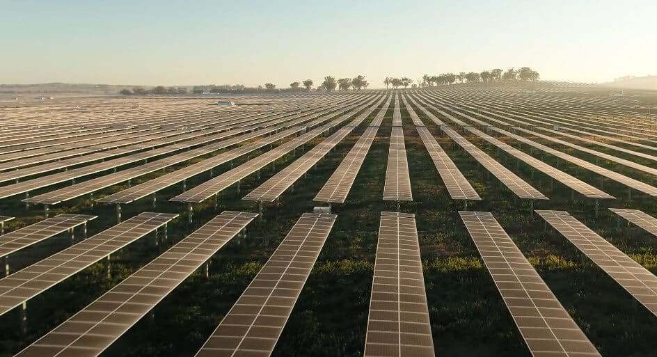 Drone view of a solar farm