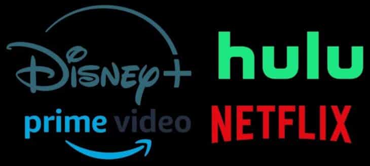 Logos of major streaming platforms including Disney+, Prime Video, Hulu, and Netflix, representing the evolution of digital entertainment