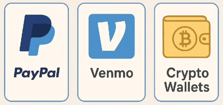 PayPal, Venmo and crypto wallets as digital payment platforms