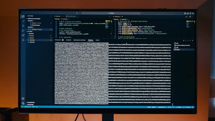 Computer screen displaying Python code for data processing, illustrating the technical background relevant for GDPR compliance