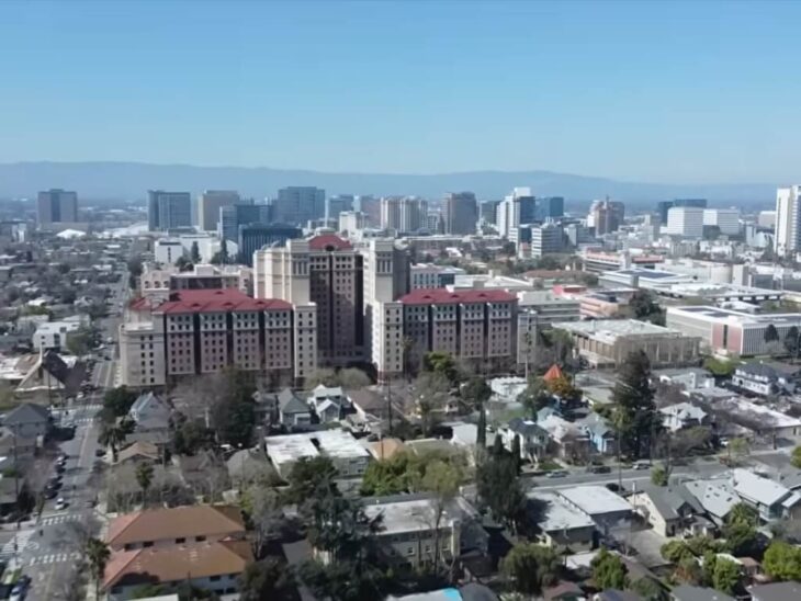 San Jose skyline in the heart of Silicon Valley, where rent prices remain among the highest in the nation
