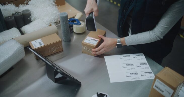 Retail automation in action with package scanning and barcode tracking system