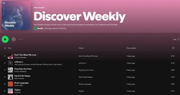 Spotify Discover Weekly