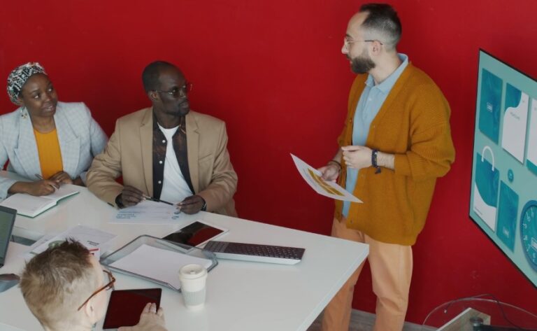 Diverse team engaged in a productive business meeting