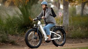 Woman riding an electric bike as part of sustainable transport