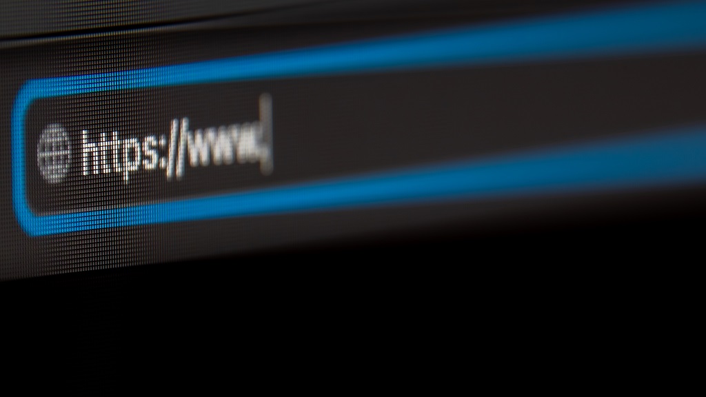Close up of a web browser address bar displaying https and www indicating a secure website connection