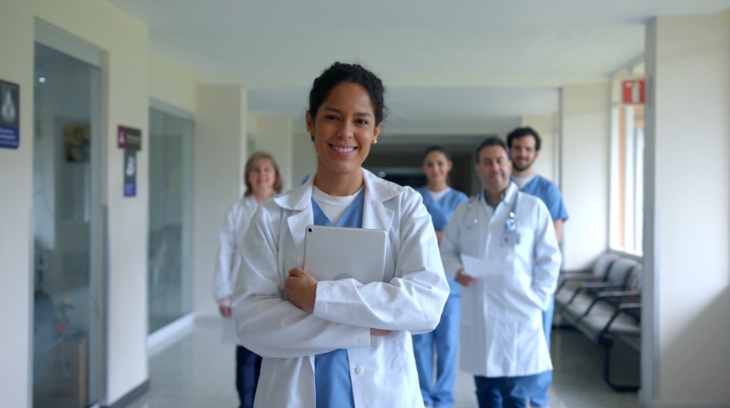 Healthcare leadership team standing together to reflect culture and strategic direction