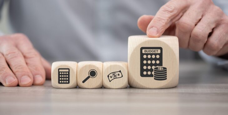 Wooden blocks with symbol of budget concept