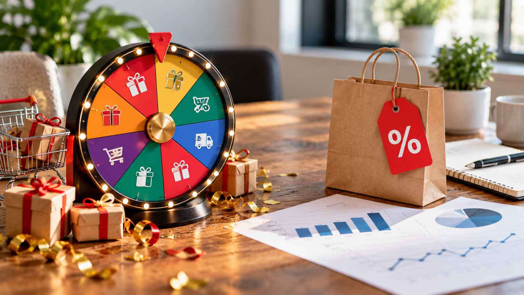 Prize wheel beside a fixed discount offer