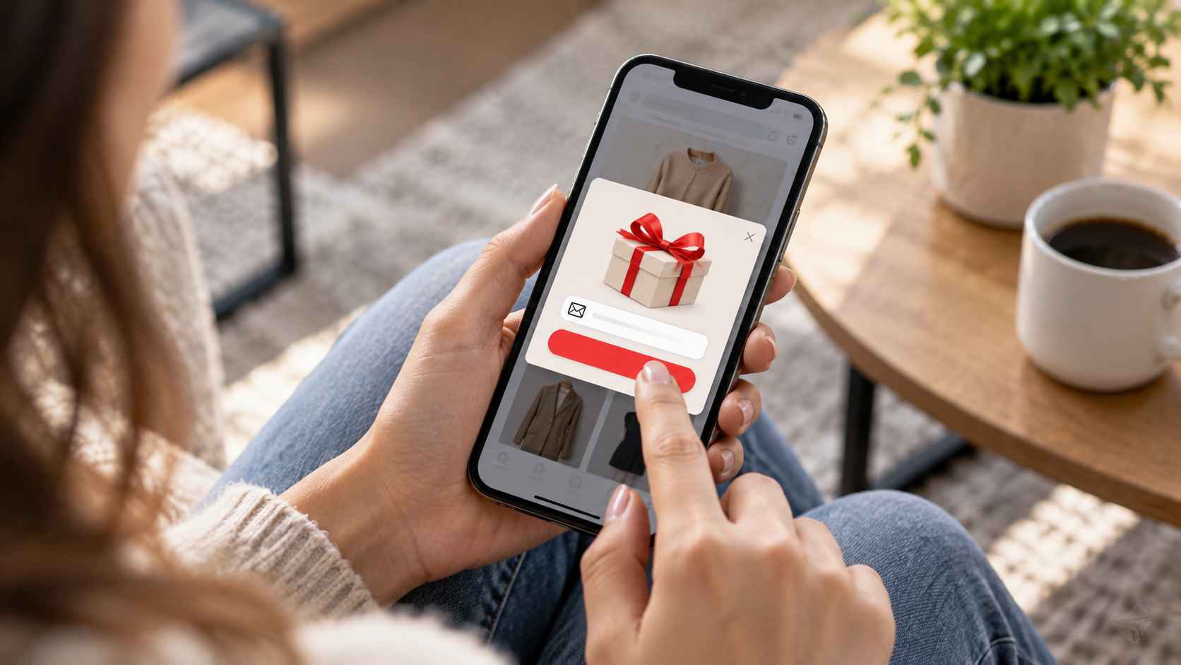 Mobile discount popup on smartphone screen